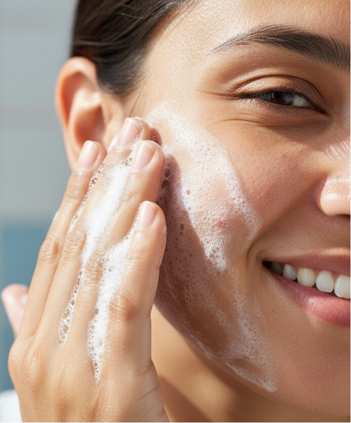 Person washing face with Silver Seas Skin Care Silver Soap with Microsilver BG™
